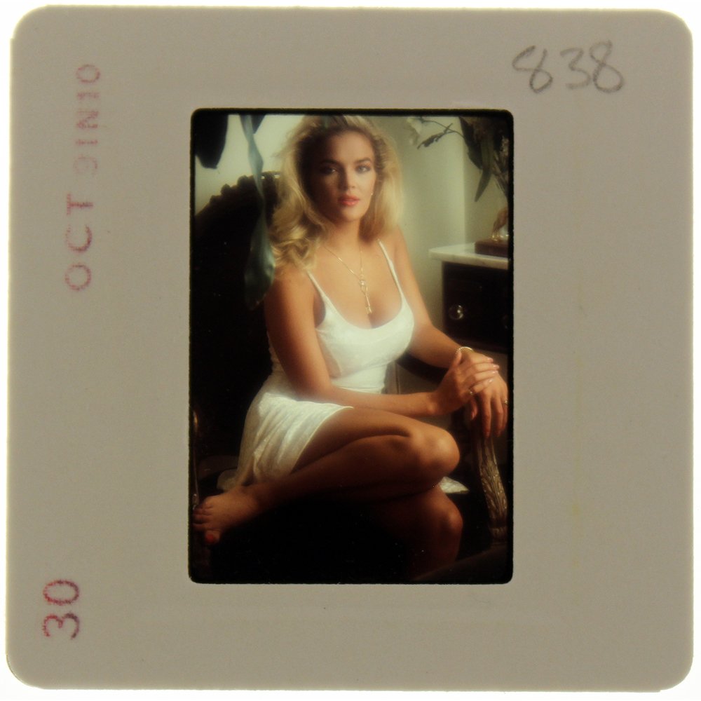 Original 35mm Brandy Ledford 1991 by Bob Guccione: Original nude, erotic, 35mm slide features Brandy Ledford taken by Bob Guccione in 1991. Print and/or markings on the slide mount are original.