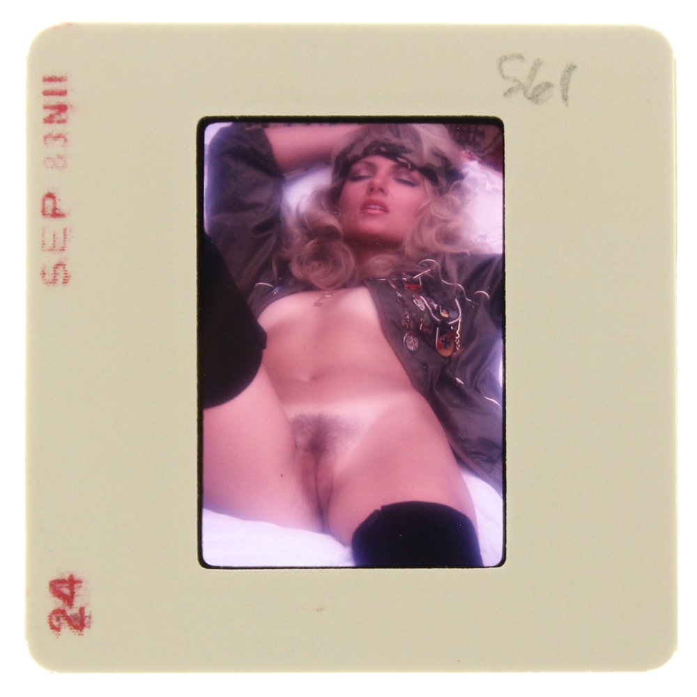 Original 35mm DiVina Celeste 1983 by Bob Guccione: Original nude, erotic, 35mm slide features DiVina Celeste taken by Bob Guccione in 1982. Print and/or markings on the slide mount are original.