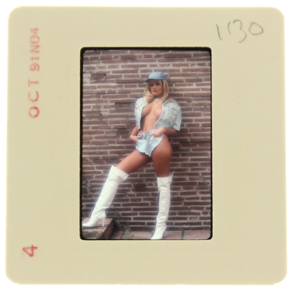 Original 35mm Brandy Ledford 1991 by Bob Guccione: Original nude, erotic, 35mm slide features Brandy Ledford taken by Bob Guccione in 1991. Print and/or markings on the slide mount are original.