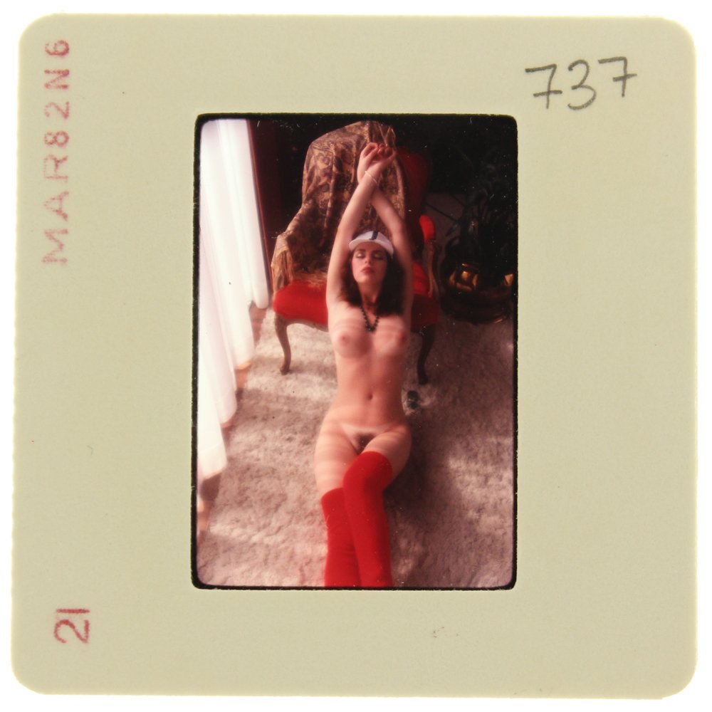 Original 35mm Lee Ann Lee 1982 By Bob Guccione: Original nude, erotic, 35mm slide features Lee Ann Lee taken by Bob Guccione in 1982. Print and/or markings on the slide mount are original.