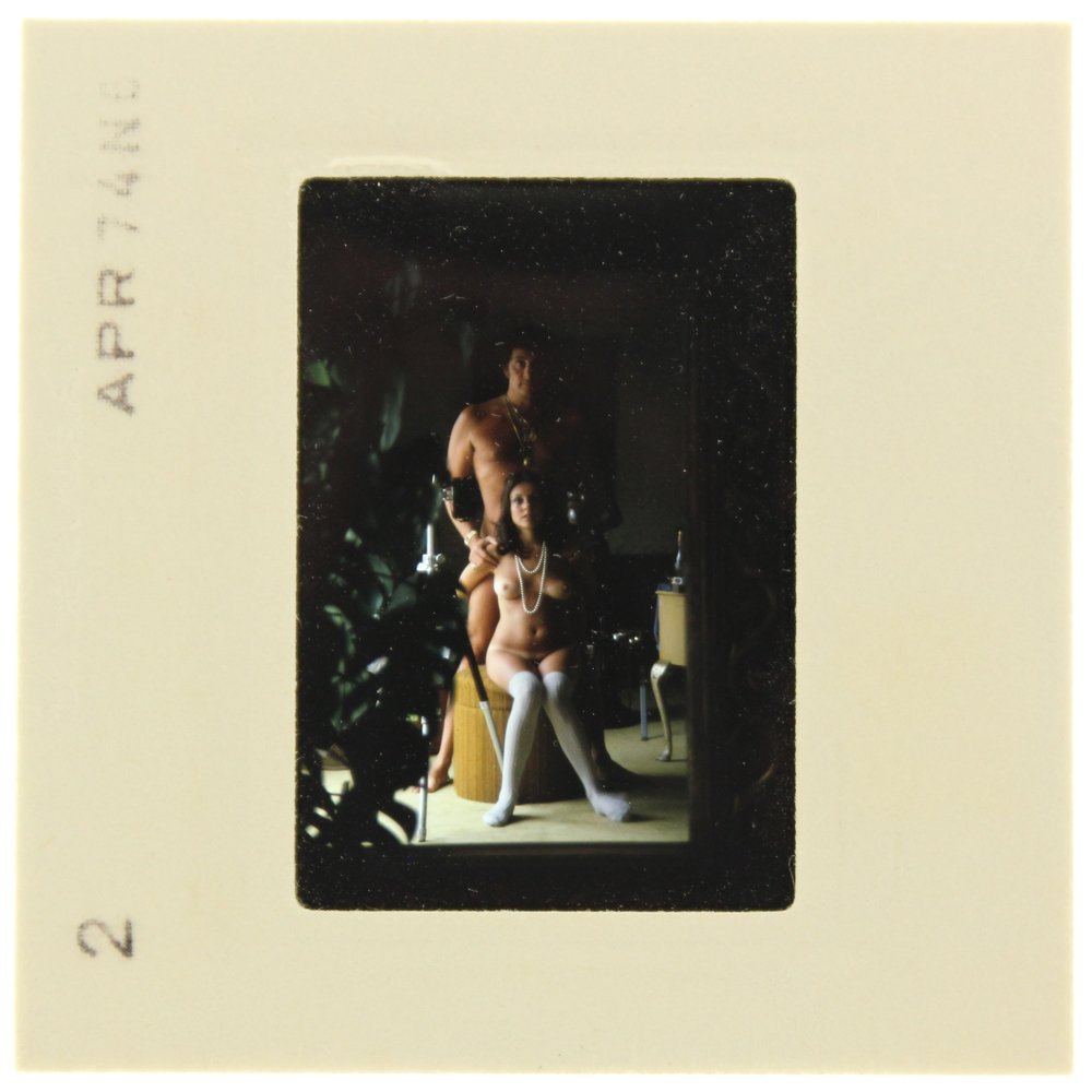 Original 35mm Lavinia Douglas 1974 by Bob Guccione: Original nude, erotic, 35mm slide features Lavinia Douglas taken by Bob Guccione in 1974. Print and/or markings on the slide mount are original.