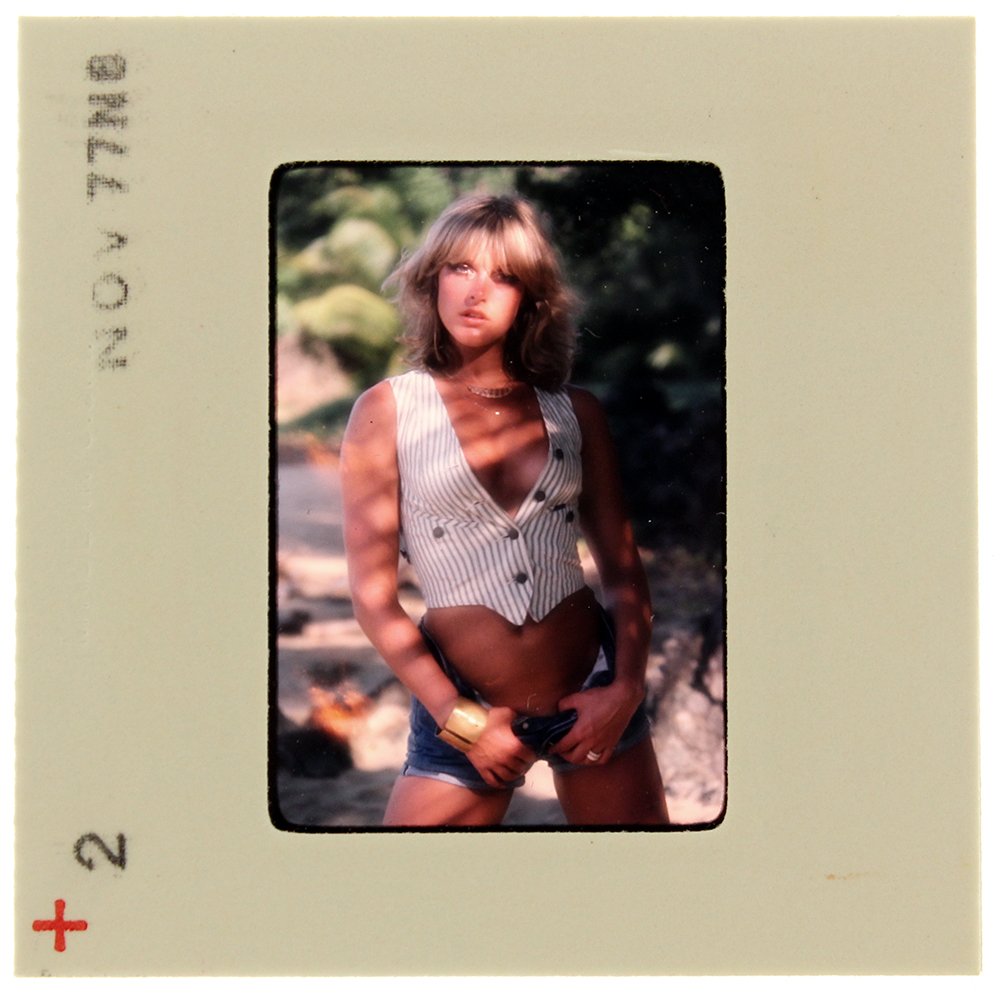 Jane Hargrave 1977 35mm By Bob Guccione: Original 35mm slide features Jane Hargrave taken by Bob Guccione in 1977. Print and/or markings on the slide mount are original. M