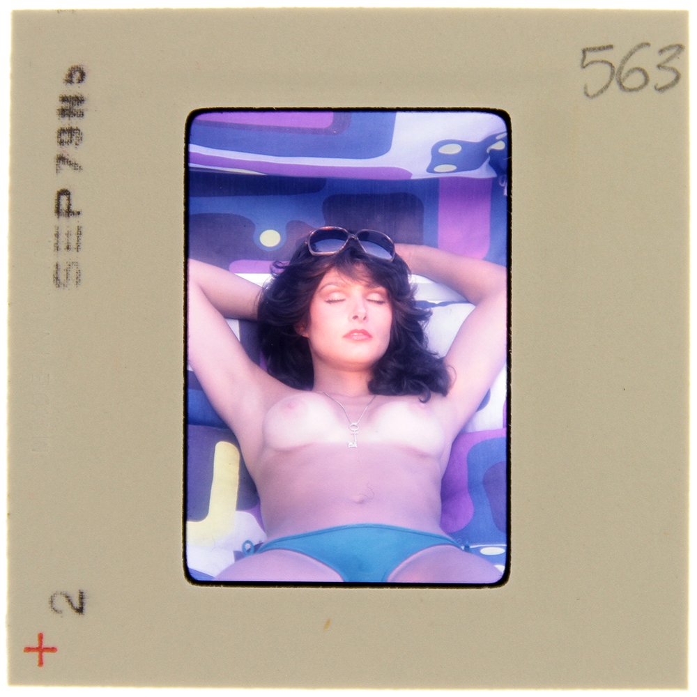 Debbie Zullo 1979 35mm By Bob Guccione: Original 35mm slide features Debbie Zullo taken by Bob Guccione in 1979. Print and/or markings on the slide mount are original. Mo