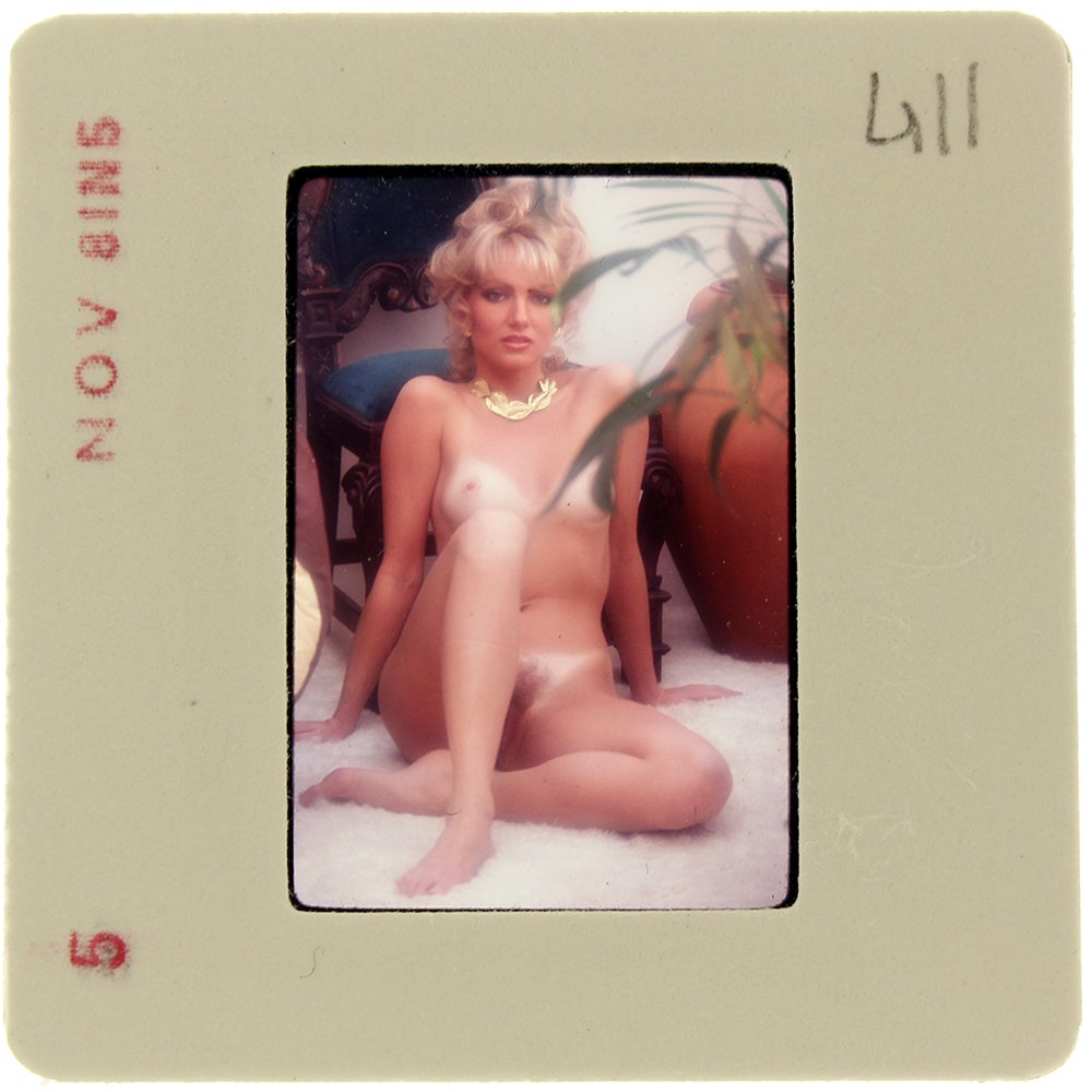 DiVina Celeste 1981 35mm By Bob Guccione: Original 35mm slide features DiVina Celeste taken by Bob Guccione in 1981. Print and/or markings on the slide mount are original.