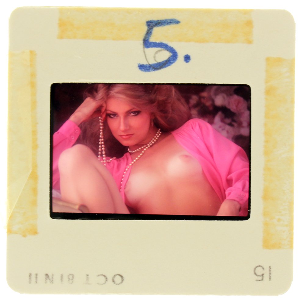 DiVina Celeste 1981 35mm By Bob Guccione: Original nude, erotic, 35mm slide features DiVina Celeste taken by Bob Guccione in 1981. Print and/or markings on the slide mount are original.