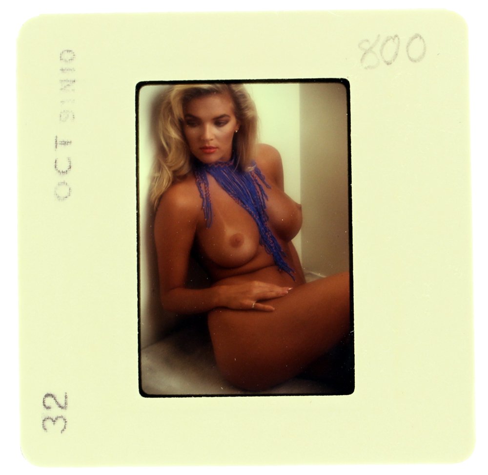 Brandy Ledford 35mm 1991 By Bob Guccione: Original nude, erotic, 35mm slide features Brandy Ledford taken by Bob Guccione in 1991. Print and/or markings on the slide mount are original.