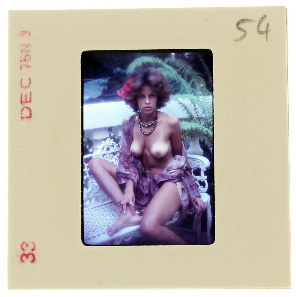 Sonny Smith 1976 35mm By Bob Guccione: Original nude, erotic, 35mm slide features Sonny Smith taken by Bob Guccione in 1976. Print and/or markings on the slide mount are original.