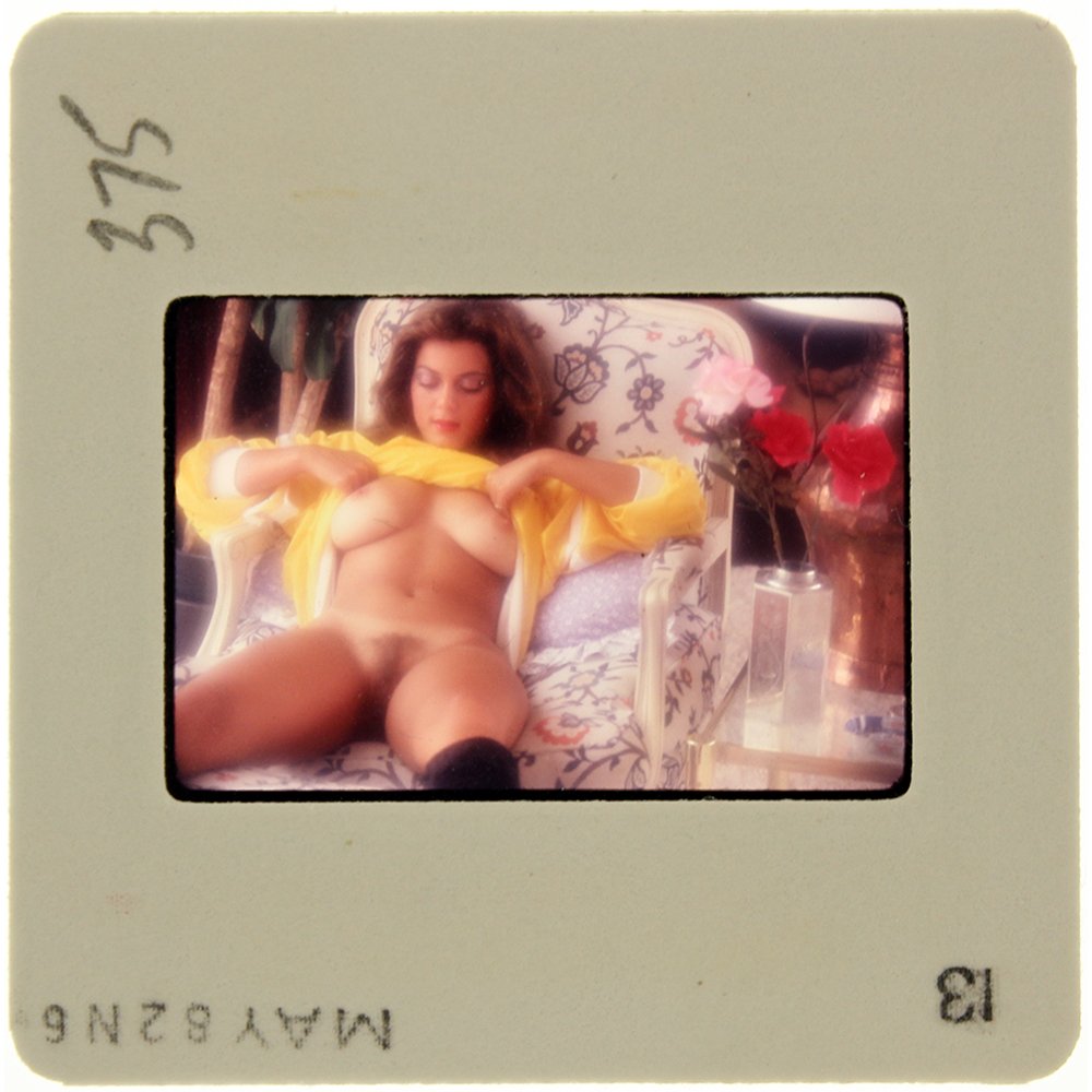 Carmen Pope 1982 35mm By Bob Guccione: Original 35mm slide features Carmen Pope taken by Bob Guccione in 1982. Print and/or markings on the slide mount are original. Mo