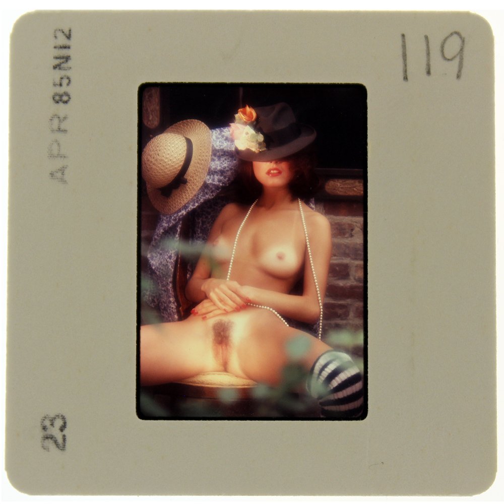 Angela Nicholas 1985 35mm By Bob Guccione: Original 35mm slide features Angela Nicholas taken in April 1985 by photographer Bob Guccione. Model: Angela Nichol