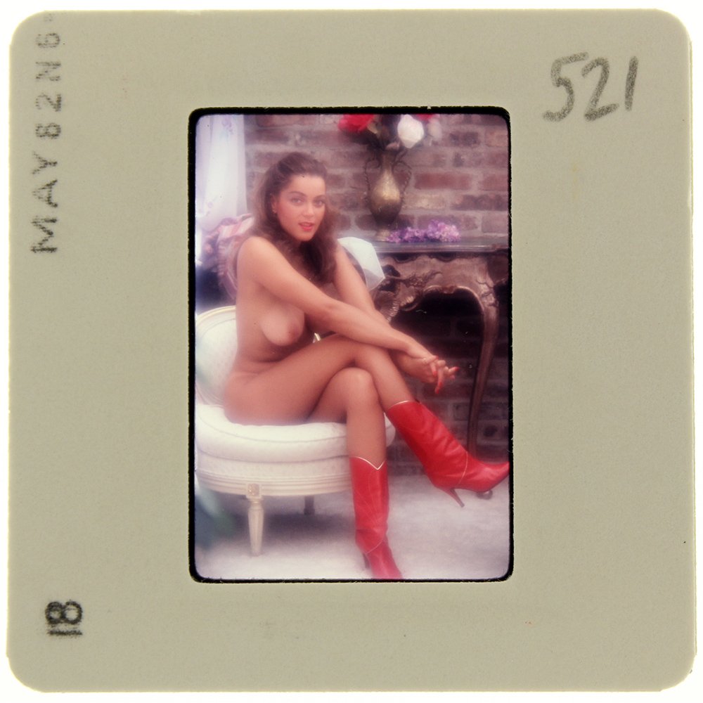 Carmen Pope 1982 35mm By Bob Guccione: Original 35mm slide features Carmen Pope taken by Bob Guccione in 1982. Print and/or markings on the slide mount are original. Mo