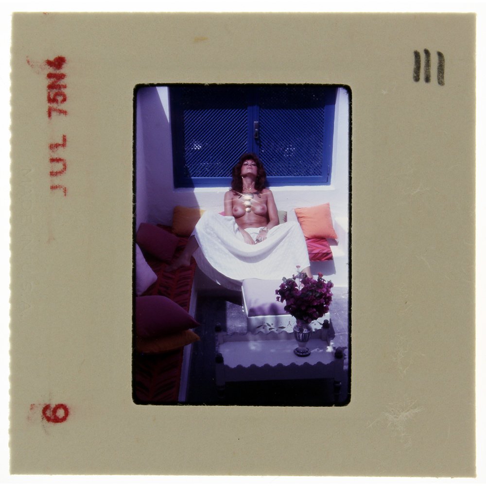 Bonnie Dee 1975 35mm By Bob Guccione: Original 35mm slide features Bonnie Dee Wilson taken by Bob Guccione in 1975. Print and/or markings on the slide mount are original.