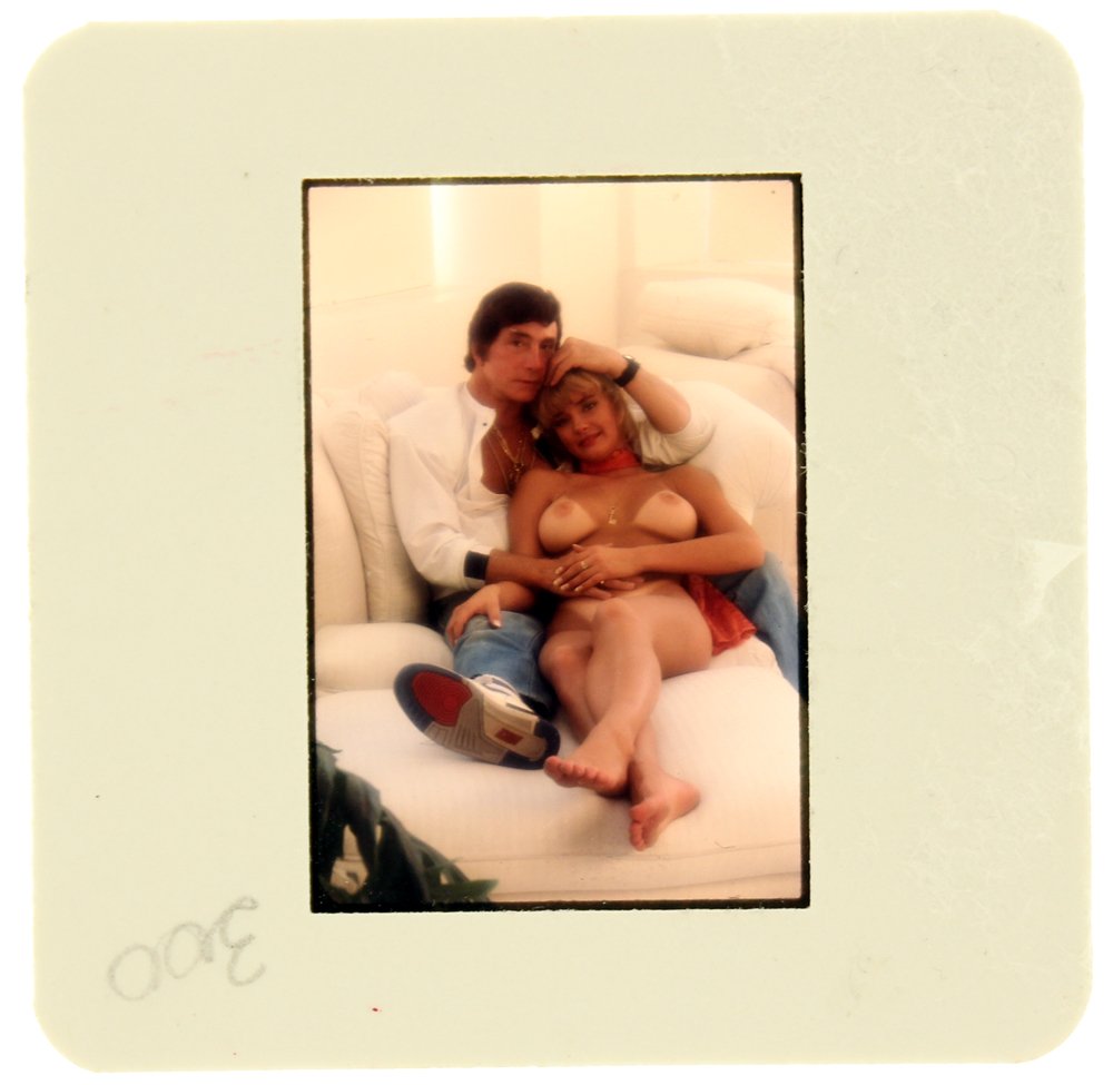 Stephanie Page 1989 35mm By Bob Guccione: Original 35mm slide features Stephanie Page taken by Bob Guccione in 1989. Print and/or markings on the slide mount are original.