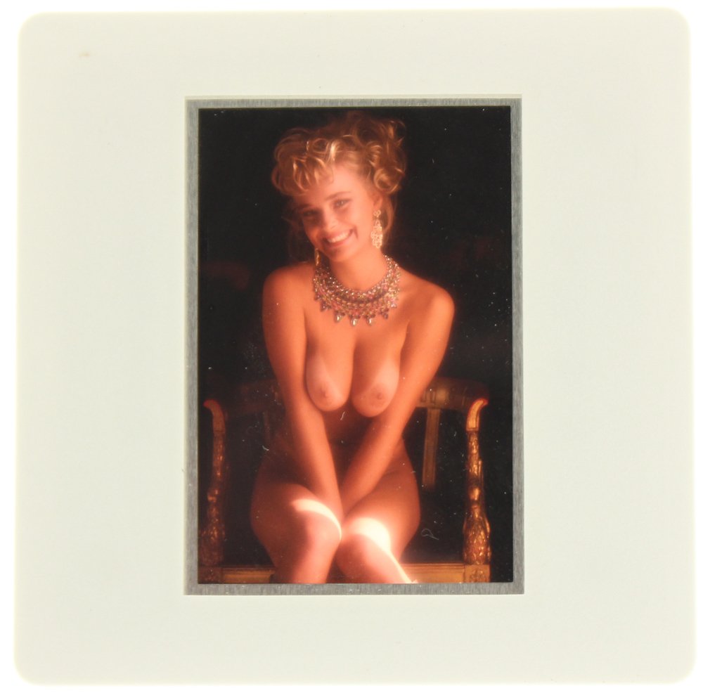 Stephanie Page 1989 35mm By Bob Guccione: Original 35mm slide features Stephanie Page taken by Bob Guccione in 1989. Print and/or markings on the slide mount are original.