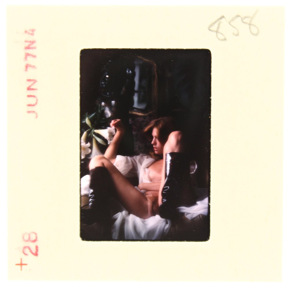 Victoria Johnson 1977 35mm By Bob Guccione: Original 35mm slide features Victoria Johnson taken in June 1977 by photographer Bob Guccione. Model: