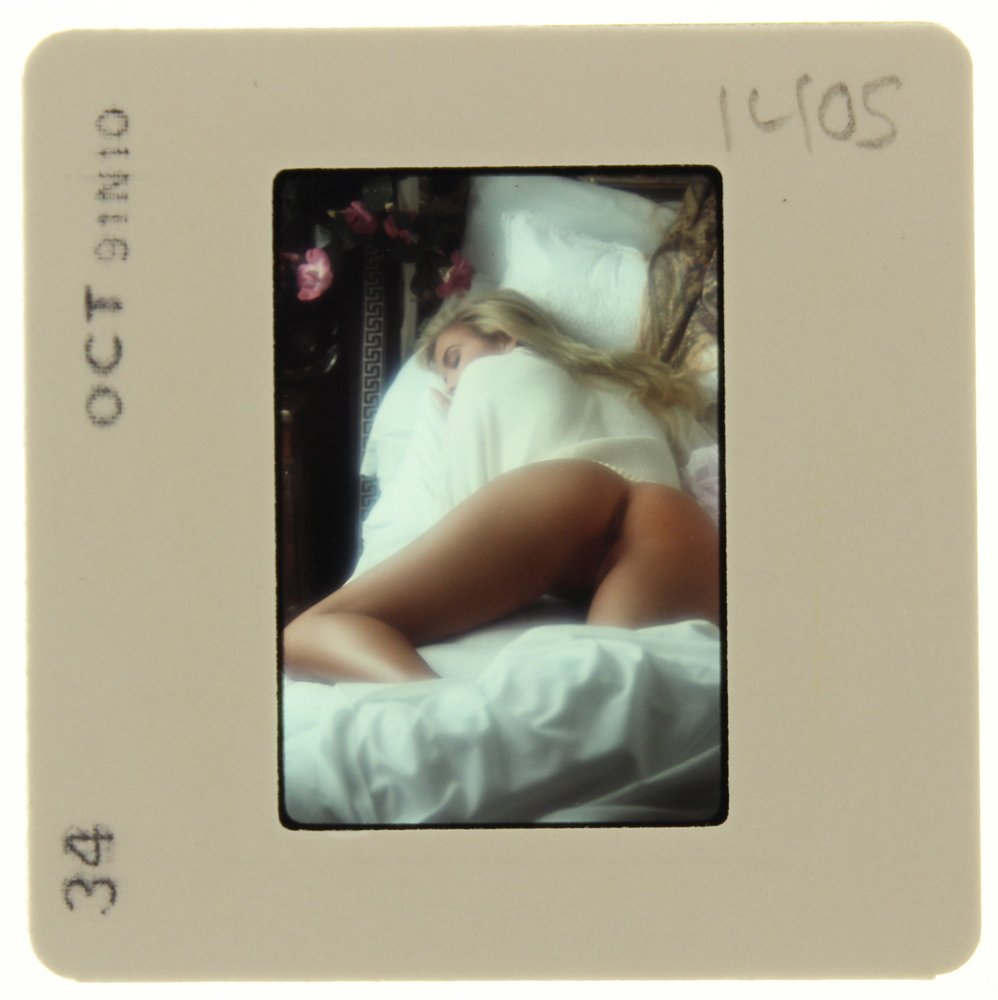 Brandy Ledford 1992 35mm By Bob Guccione: Original 35mm slide features Brandy Ledford taken by Bob Guccione in 1992. Print and/or markings on the slide mount are original.