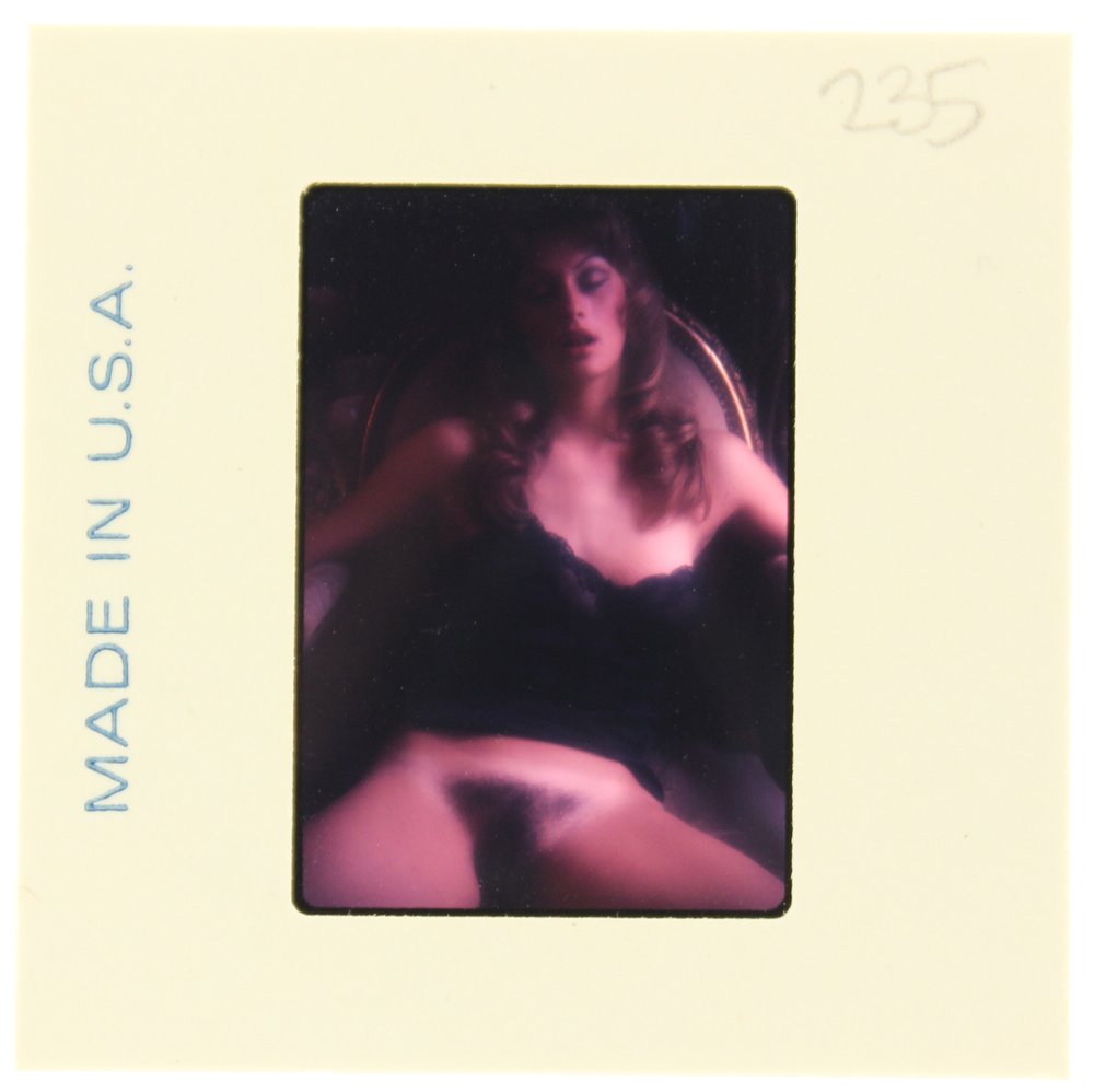 Susan Waide 1975 35mm By Bob Guccione: Original 35mm slide features Suzan Waide taken by Bob Guccione in 1975. Print and/or markings on the slide mount are original. Mod