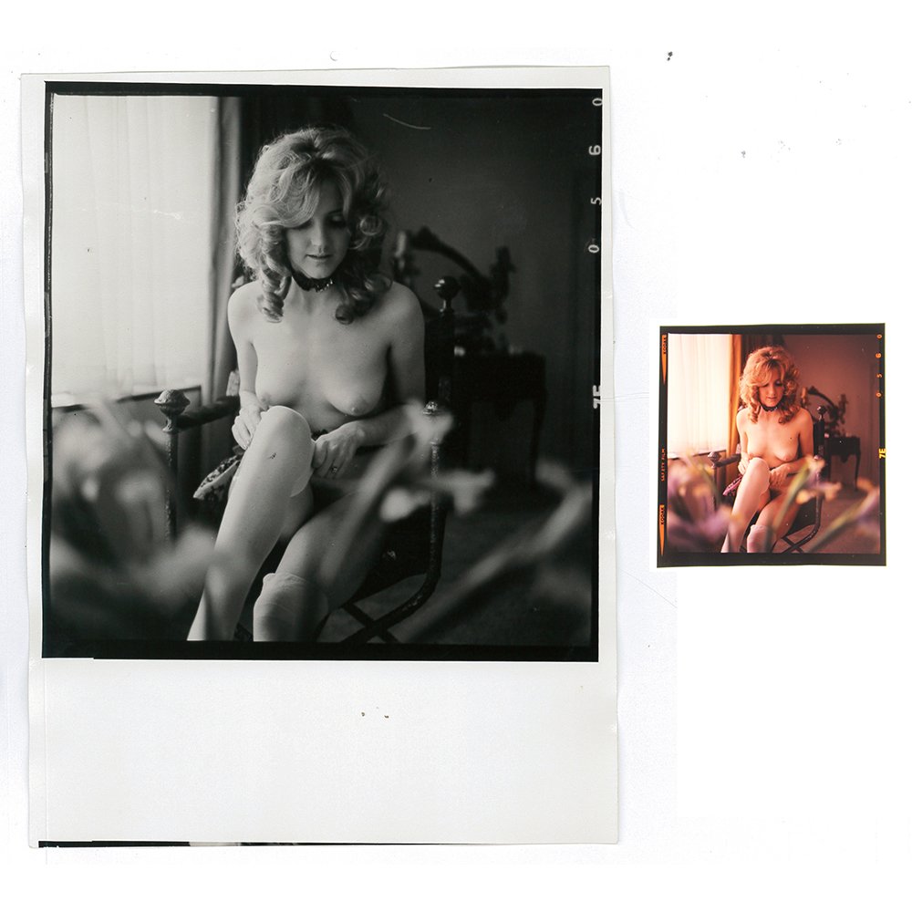 Marianne Gordon 120mm & 6x8 B&W Print By Bob Guccione: Original 120mm transparency & 6" by 8" silver gelatin print of Marianne Gordon taken by Bob Guccione in 1972. Model: