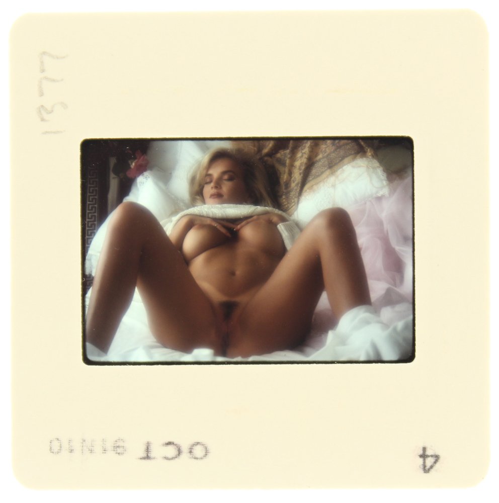 Brandy Ledford 1992 35mm By Bob Guccione: Original 35mm slide features Brandy Ledford taken by Bob Guccione in 1992. Print and/or markings on the slide mount are original.