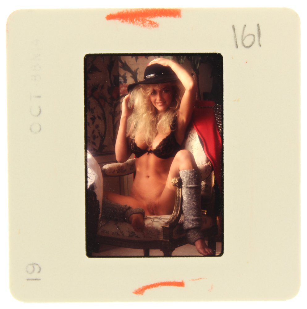 Ginger Miller 1989 35mm By Bob Guccione: Original 35mm slide features Ginger Miller taken by Bob Guccione in 1989. Print and/or markings on the slide mount are original. M