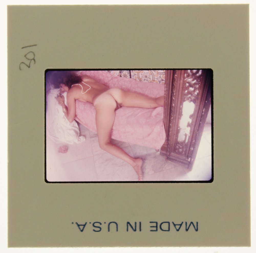 Bonnie Dee 1977 35mm By Bob Guccione: Original 35mm slide features Bonnie Dee Wilson taken by Bob Guccione in 1977. Print and/or markings on the slide mount are original.