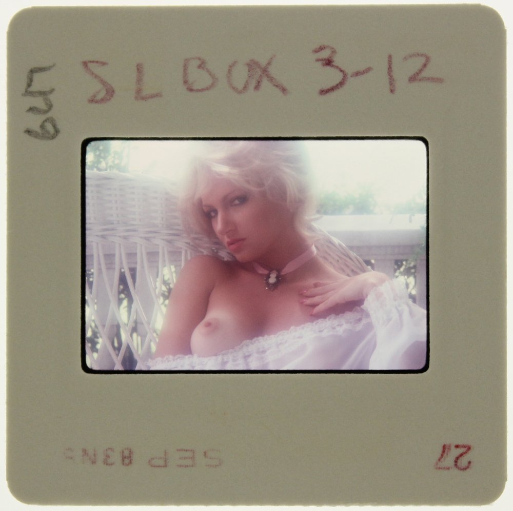 DiVina Celeste 1983 35mm By Bob Guccione: Original 35mm slide features DiVina Celeste taken by Bob Guccione in 1983. Print and/or markings on the slide mount are original.