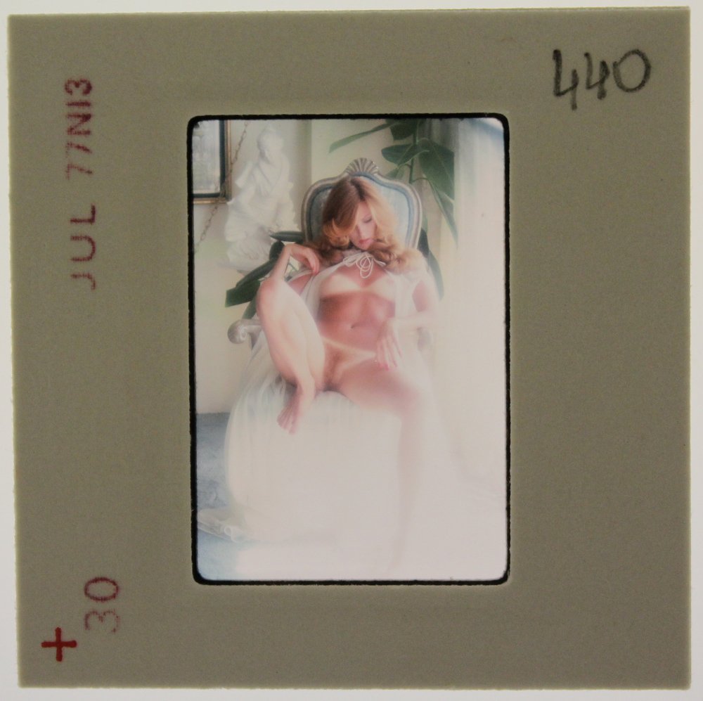 Victoria Johnson 1977 35mm By Bob Guccione: Original 35mm slide features Victoria Johnson taken in June 1977 by photographer Bob Guccione. Model: