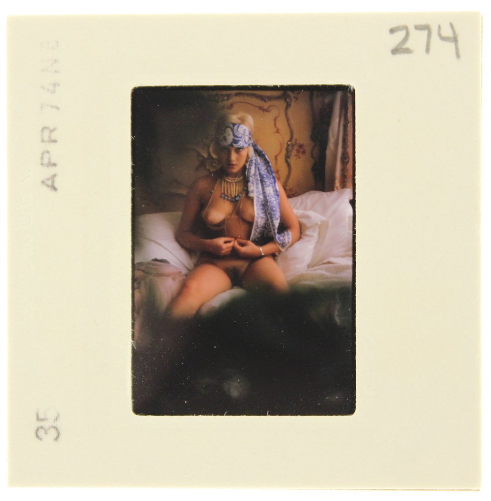 Janice Kane 1974 35mm By Bob Guccione: Original 35mm slide features Janice Kane taken by Bob Guccione in 1974. Print and/or markings on the slide mount are original. Mod