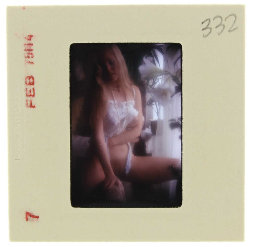 Wendy Blodgett 1975 35mm By Bob Guccione: Original 35mm slide features Wendy Blodgett taken by Bob Guccione in 1975. Print and/or markings on the slide mount are original.