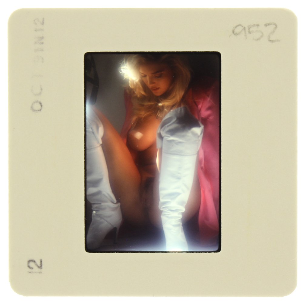 Brandy Ledford 1992 35mm By Bob Guccione: Original 35mm slide features Brandy Ledford taken by Bob Guccione in 1992. Print and/or markings on the slide mount are original.