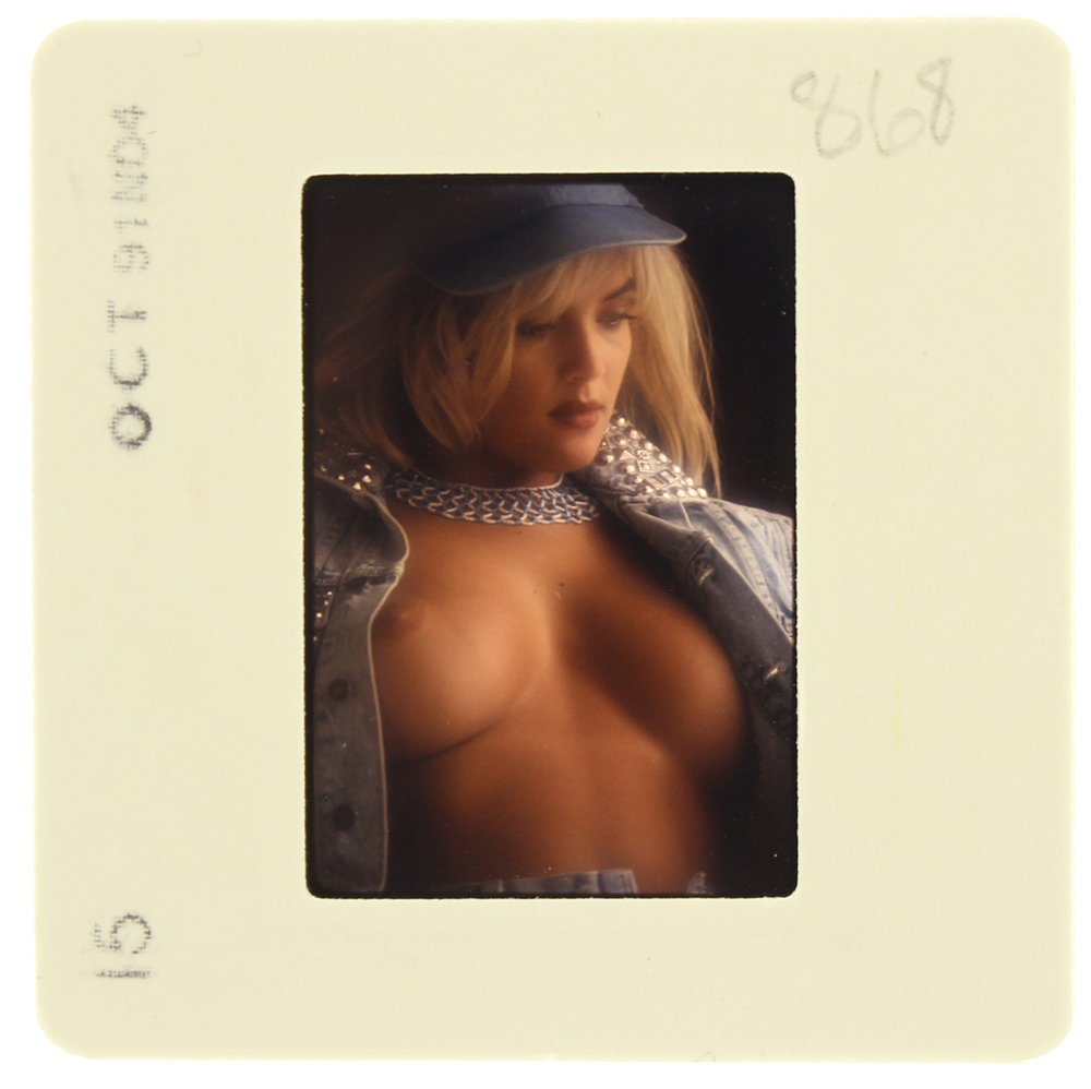 Brandy Ledford 1992 35mm By Bob Guccione: Original 35mm slide features Brandy Ledford taken by Bob Guccione in 1992. Print and/or markings on the slide mount are original.