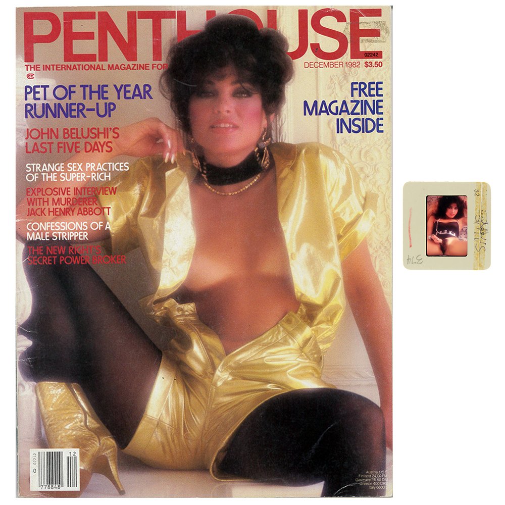 Ava Monet 35mm By Bob Guccione & Dec 1982 Mag: Original 35mm slide features Ava Monet taken by Bob Guccione in 1982. Lot comes with December 1982 Penthouse Magazine which feautures Ava Monet as a Pet of the Year runner up. Included slide is from t