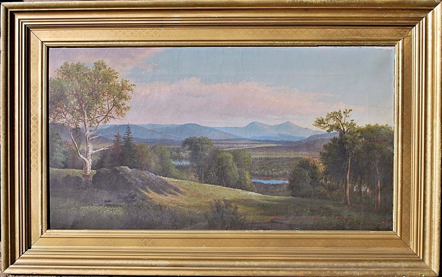 Oil Painting "Hudson River School": Late 19th Century Oil on Canvas American, "Hudson River School" Depicting Landscape Scene.Size 15"h x 30w