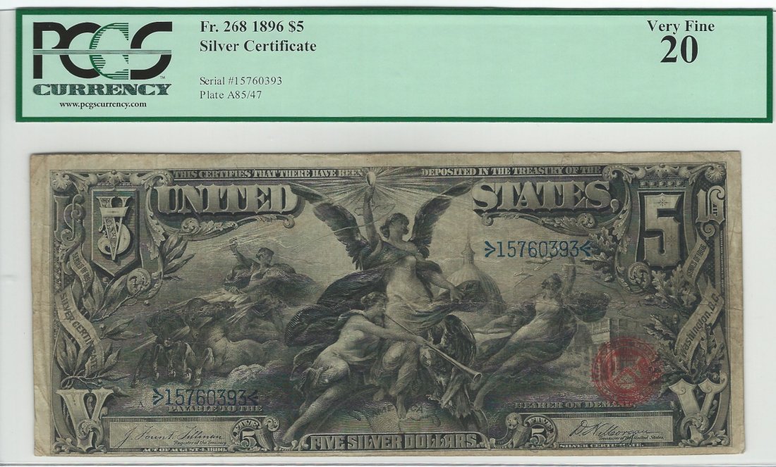 Fr. 268 - 1896 $5 Silver Certificate: A nice mid-grade example of one of the most popular designs to be found on all types of United States paper money. G. F. C. Smillie's engraving of Electricity Presenting Light to the World is the feat
