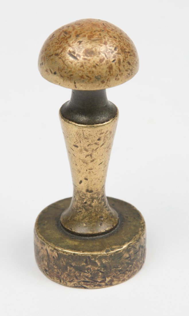 Southern Express Co. Wax Sealer - Thomasville, AL: Round brass wax sealer with toadstool handle for the Southern Express Co., Thomasville, Alabama #4836. Size: 2-3/4" tall