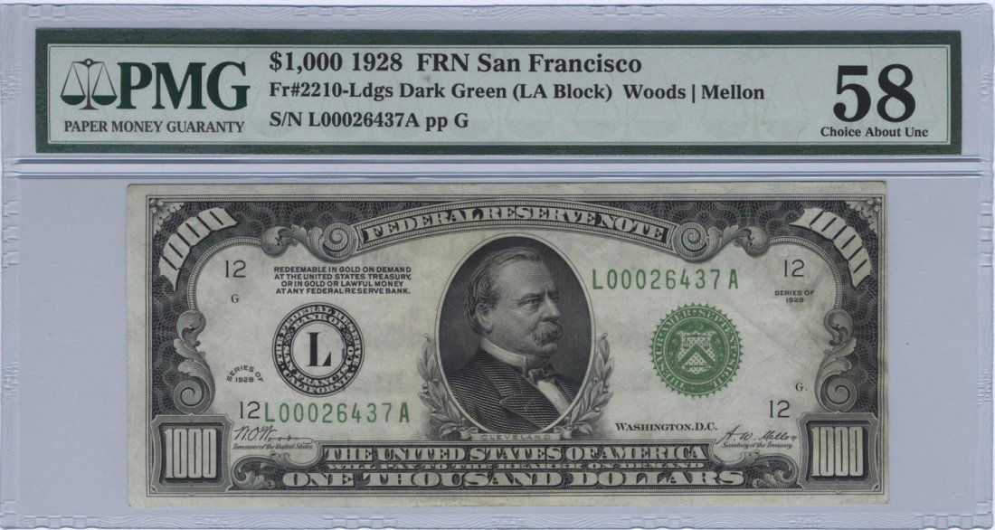 Fr. 2210-L - 1928 $1000 FRN (1 of 2)