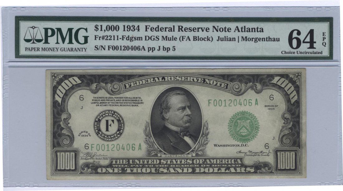 Fr. 2211-F - 1934 $1000 FRN (1 of 2)