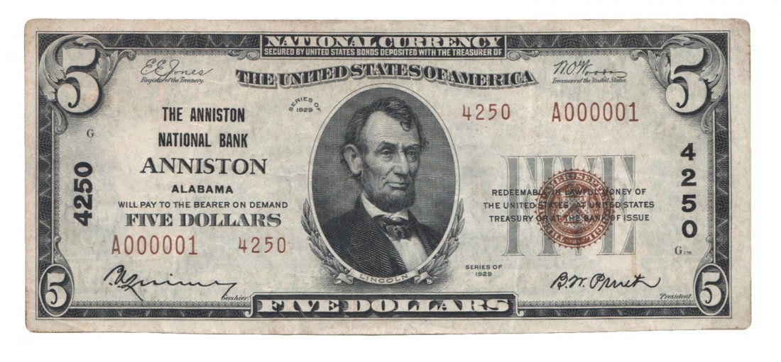 Anniston, AL - Ch. 4250 - 1929 $5 Type2 (1 of 2)