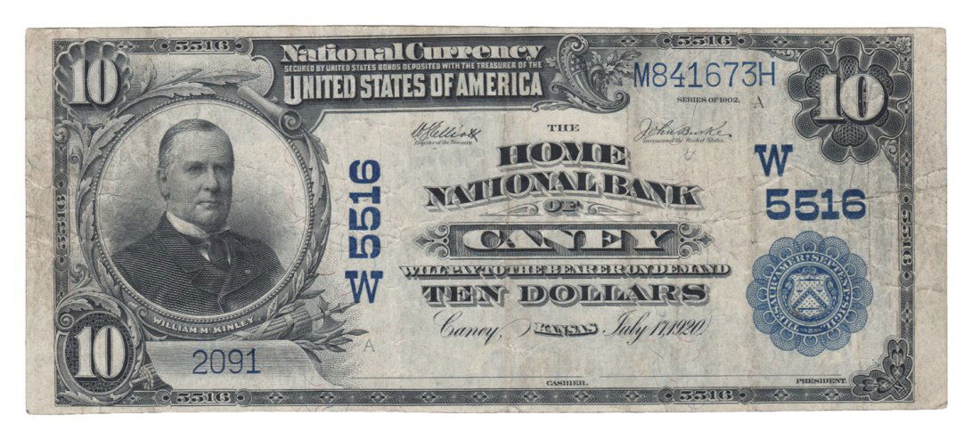 Caney, KS - Ch. 5516 - 1902 $10 Blue Seal (1 of 2)