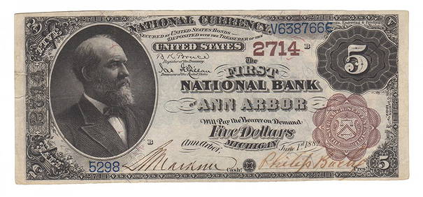 Ann Arbor, MI - Ch. 2714 - 1882 $5 Brown Back (1 of 2)