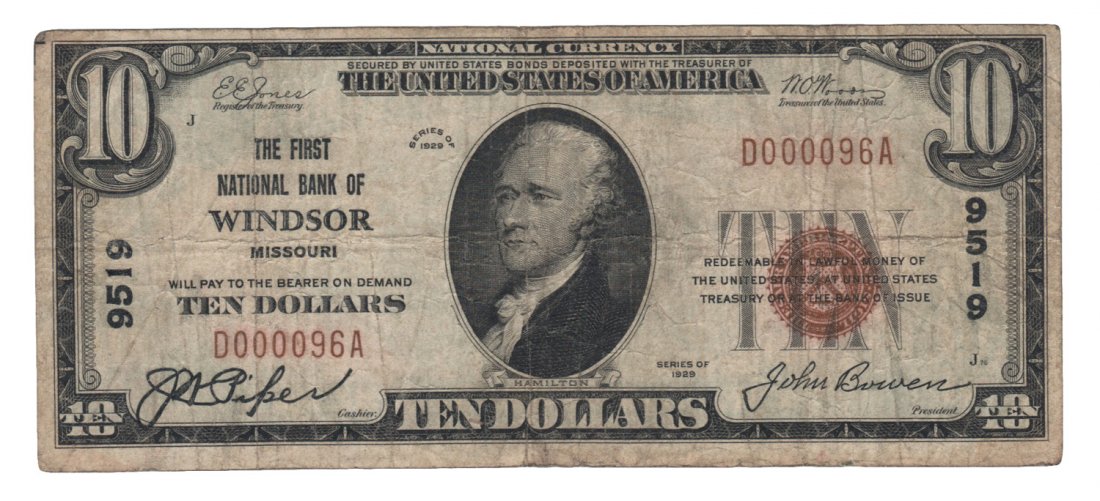 Windsor, MO - Ch. 9519 - 1929 $10 Type1 (1 of 2)