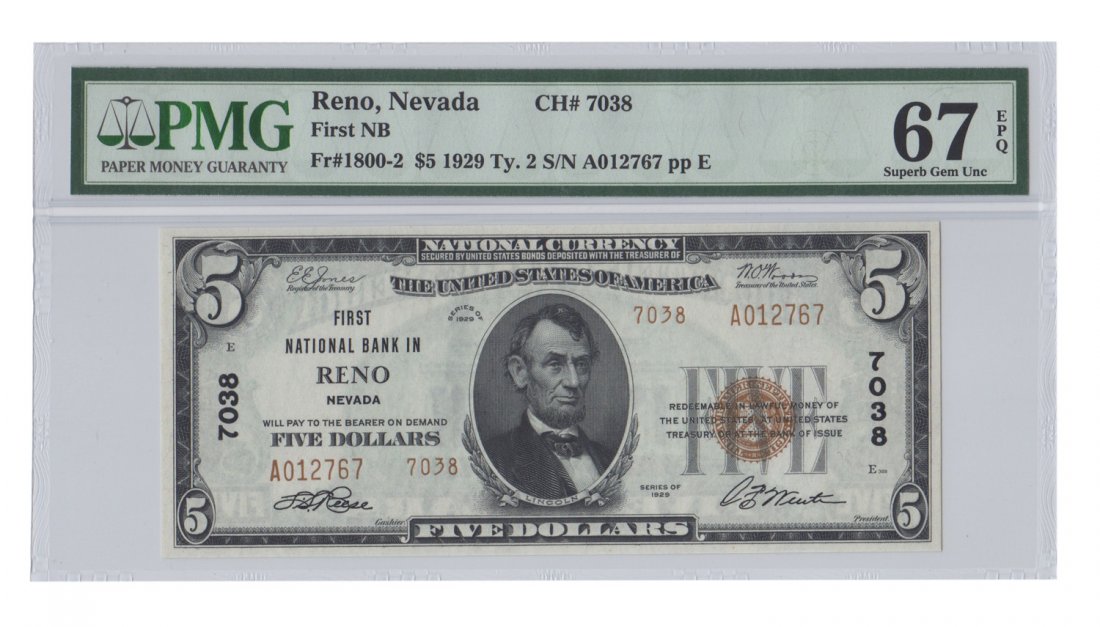 Reno, NV - Ch. 7038 - 1929 $5 Type2 (1 of 2)