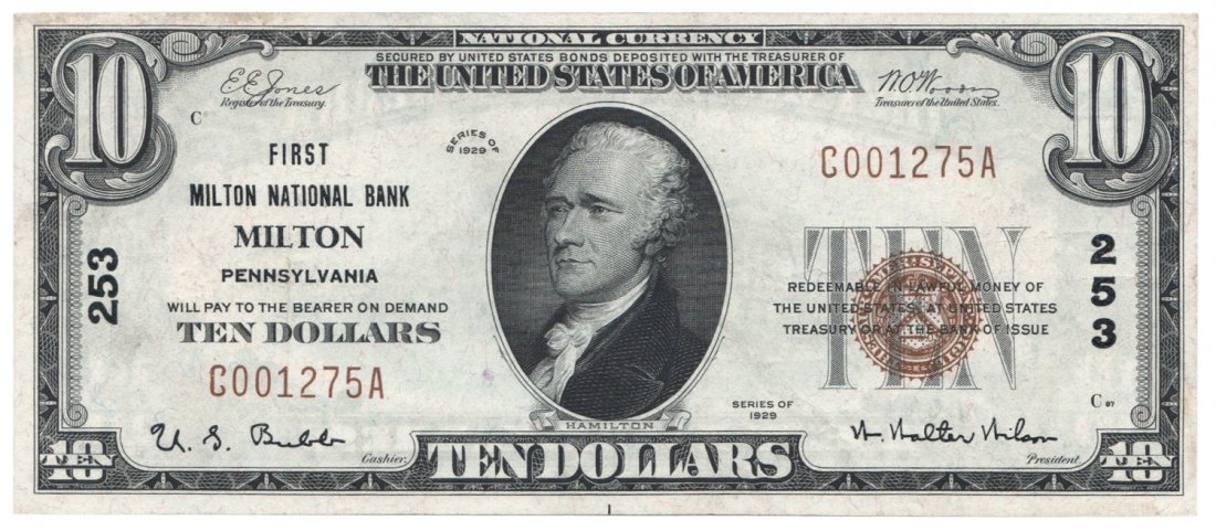 Milton, PA - Ch. 253 - 1929 $10 Type1 (1 of 2)