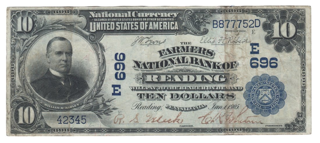 Reading, PA - Ch. 696 - 1902 $10 Blue Seal (1 of 2)