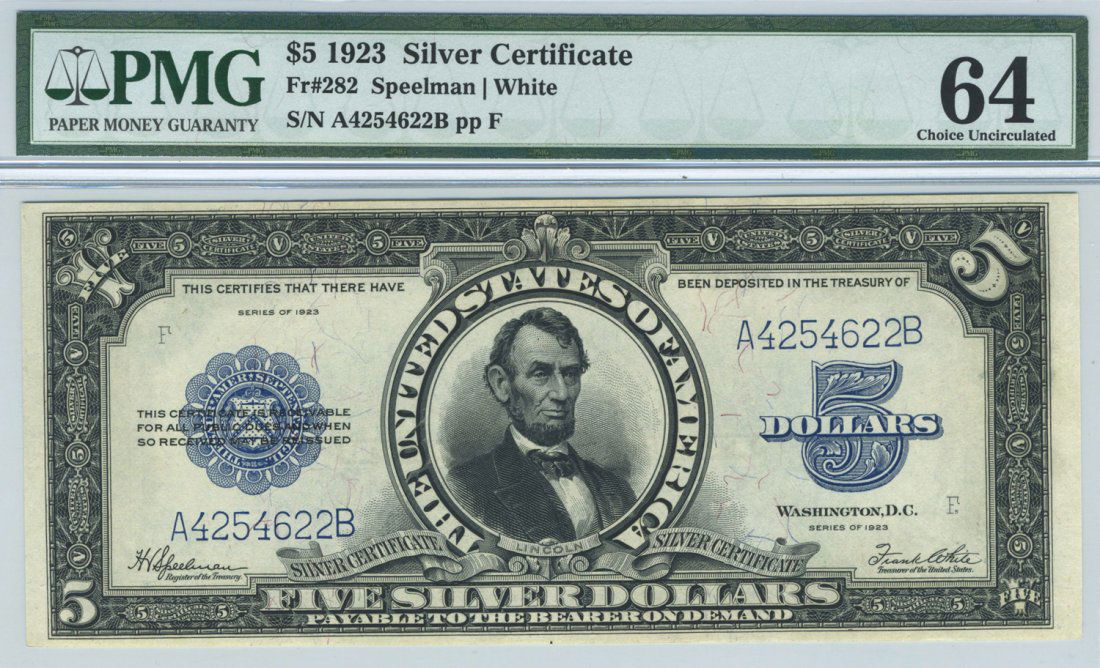 Fr. 282 - 1923 $5 Silver Certificate (1 of 2)