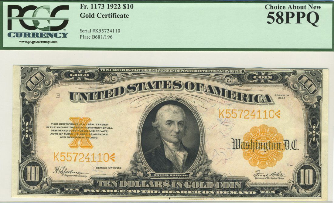 Fr. 1173 - 1922 $10 Gold Certificate (1 of 2)
