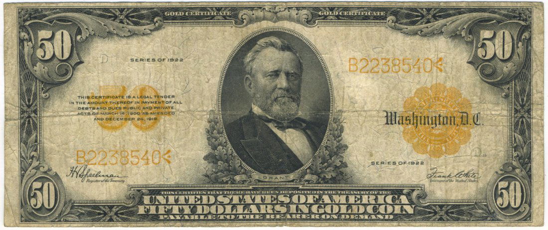 Fr. 1200 - 1922 $50 Gold Certificate (1 of 2)