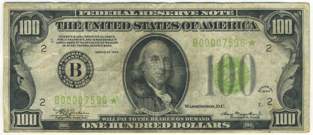 Fr. 2152-B* - 1934 $100 New York LGS FRN Star (1 of 2)