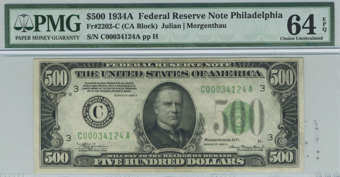 Fr. 2202-C - 1934A $500 Philadelphia FRN (1 of 2)