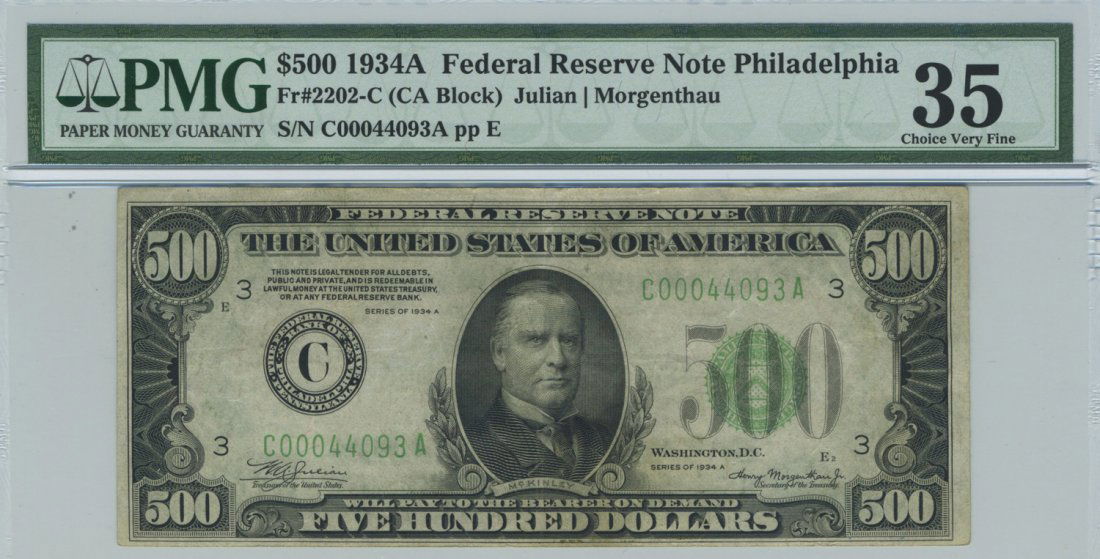 Fr. 2202-C - 1934A $500 Philadelphia FRN (1 of 2)