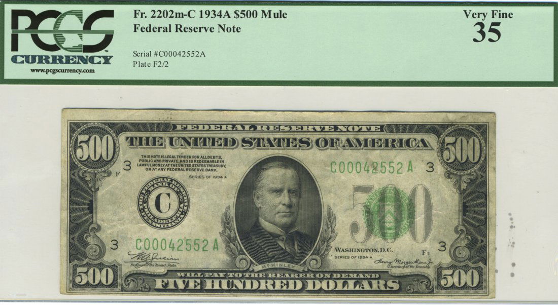 Fr. 2202m-C - 1934A $500 Philadelphia FRN Mule (1 of 2)